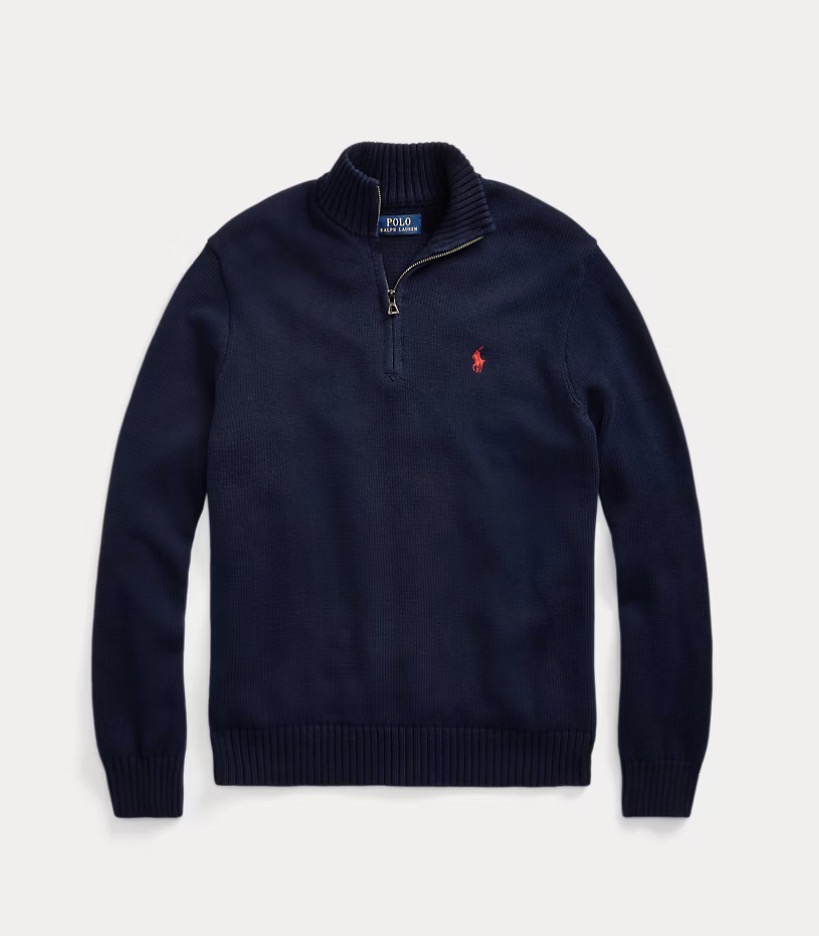 Ralph Lauren — quarterzip sweater navy red logo — maat M